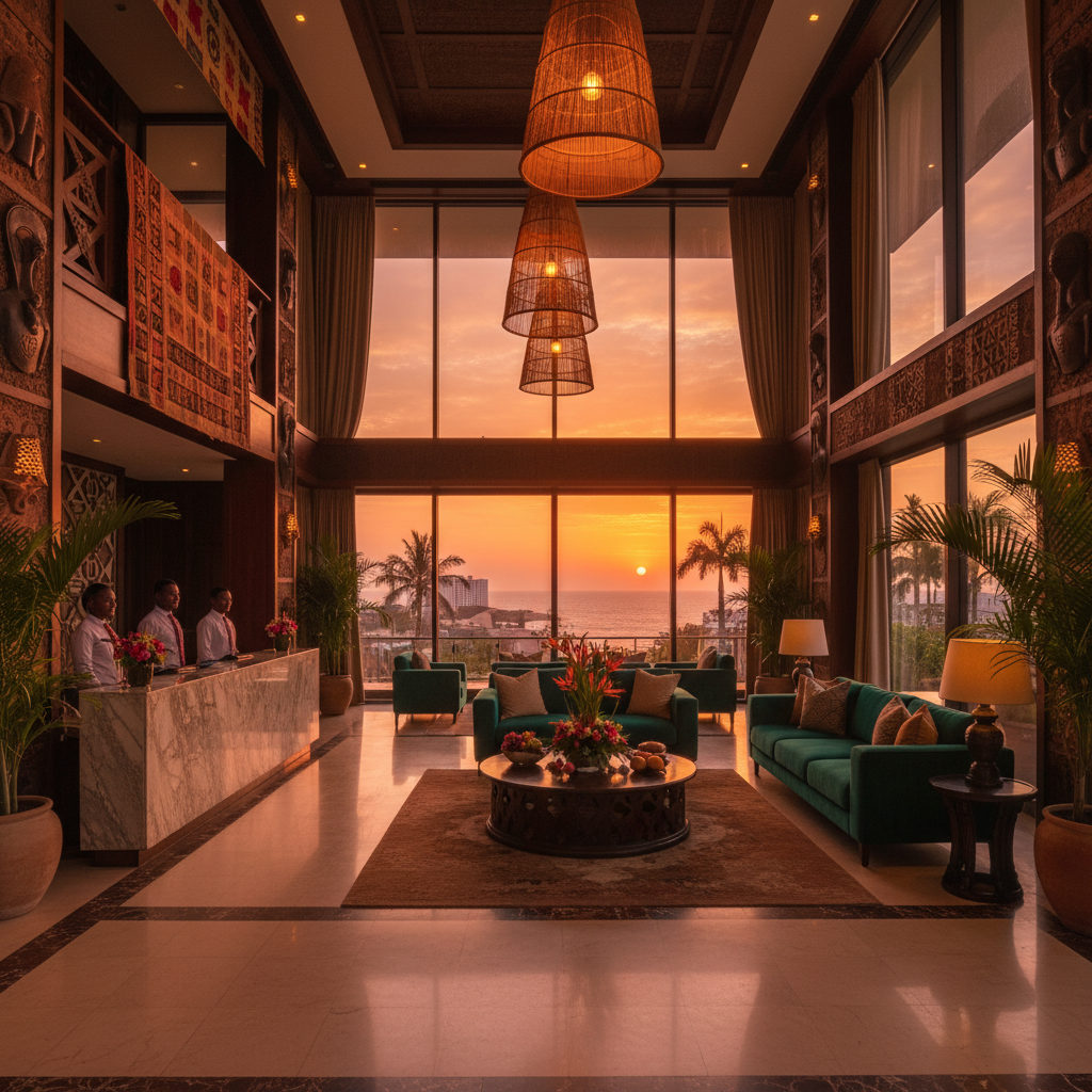 hotel lobby in Cotonou, Benin, horizontal