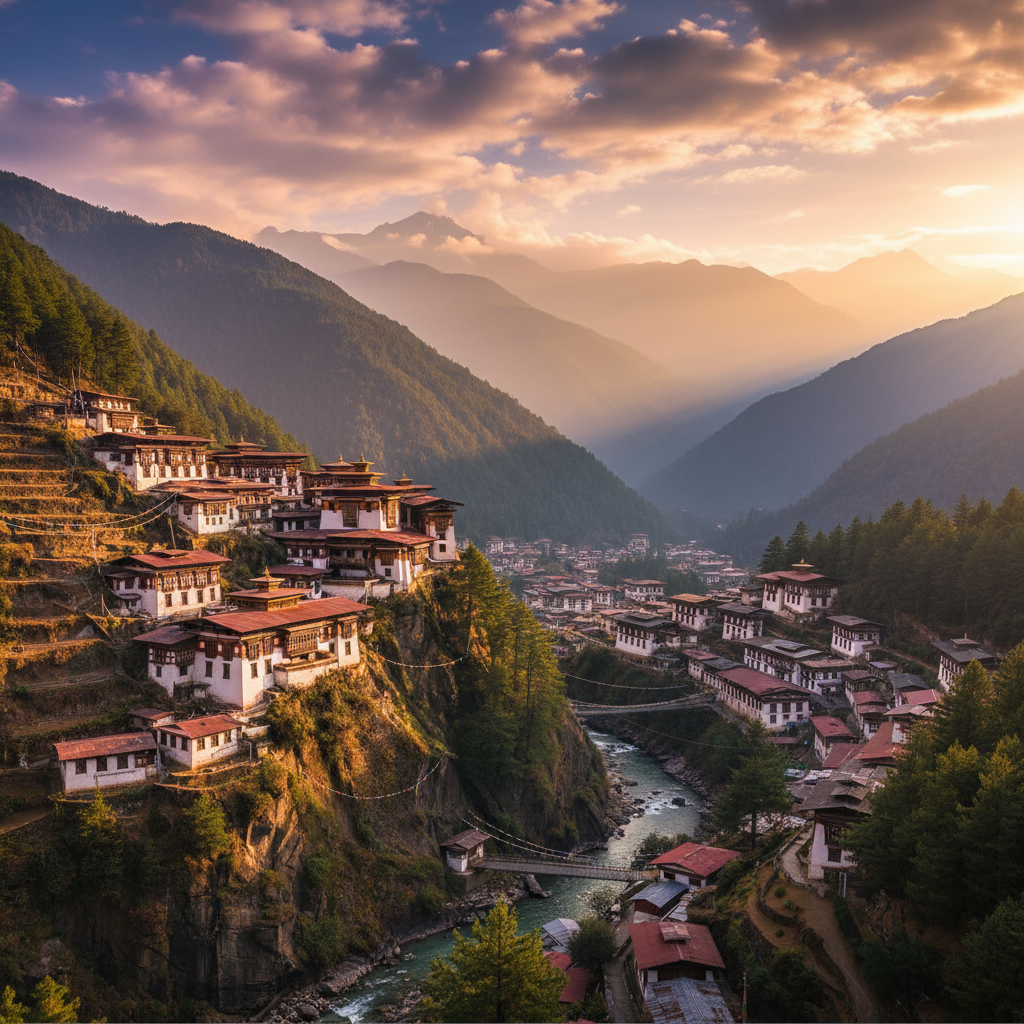 Bhutan city street Thimphu horizontal