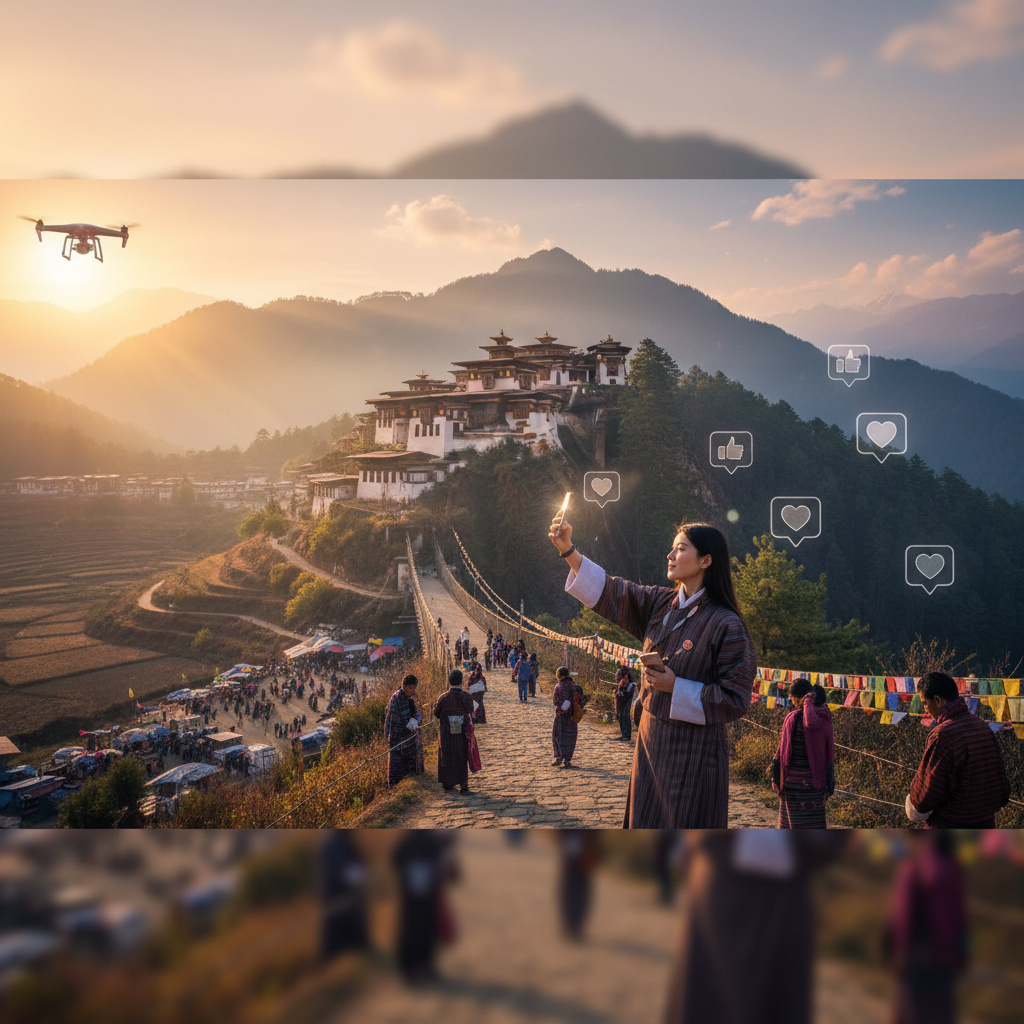 Bhutan youth using smartphones social media horizontal