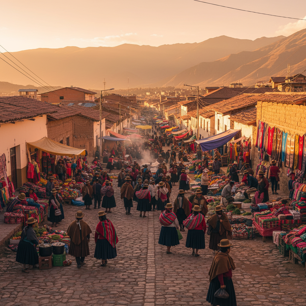 bustling market street shopping Bolivia horizontal