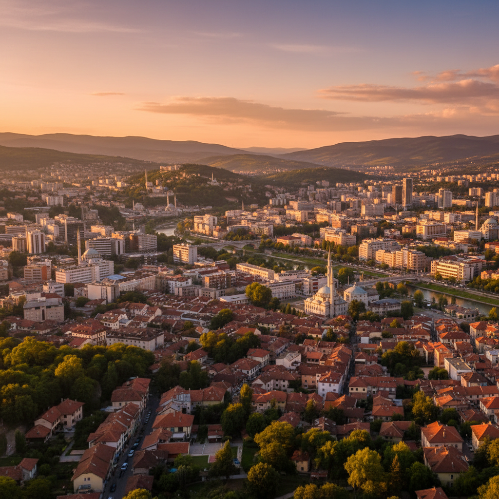 Mostar Bosnia Herzegovina Stari Most old bridge river old town sunset