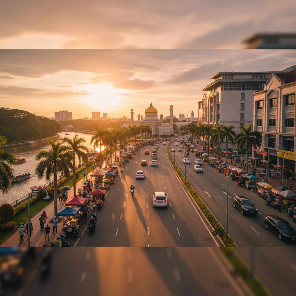 Brunei city street life bustling horizontal