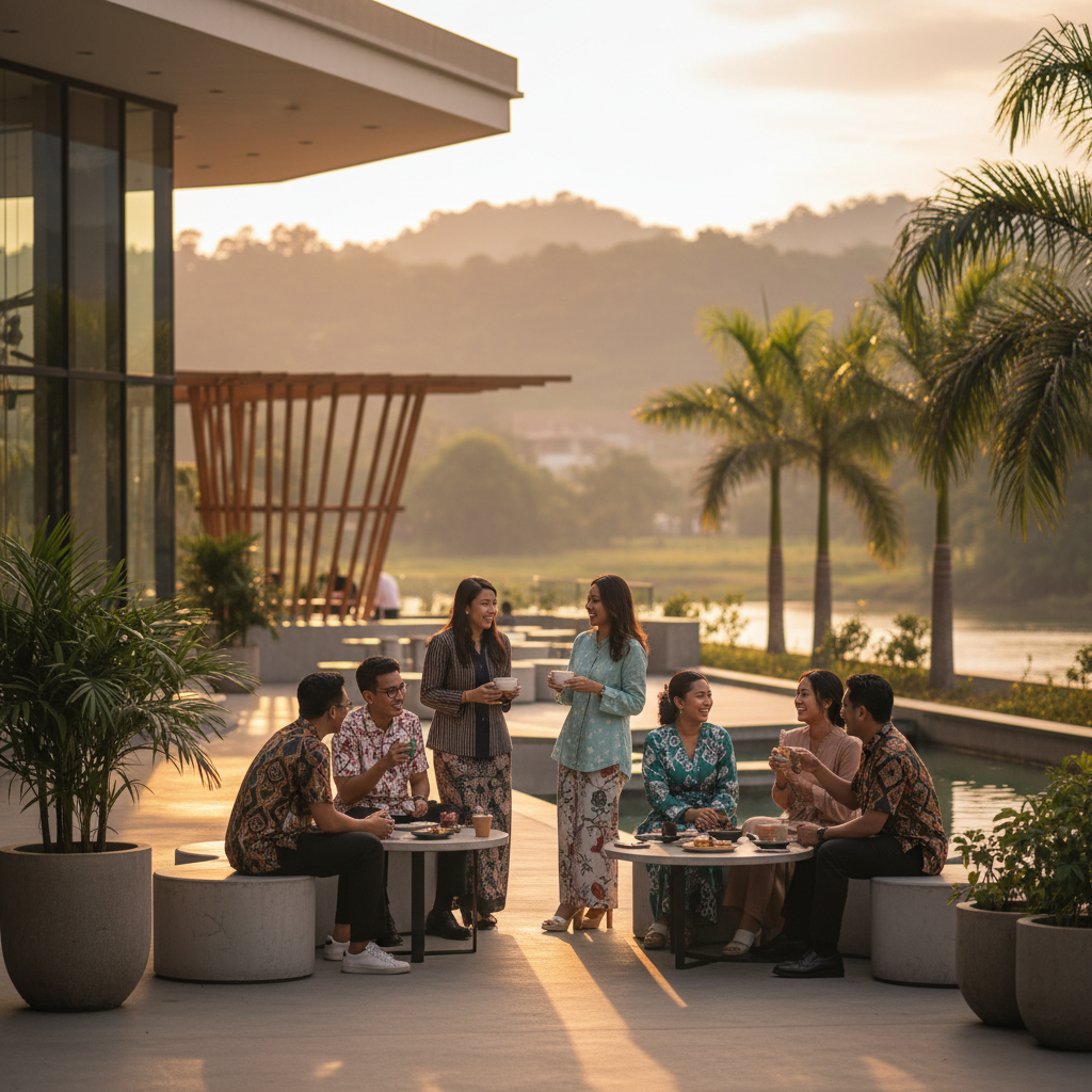 Brunei young adults socializing at a modern cafe horizontal