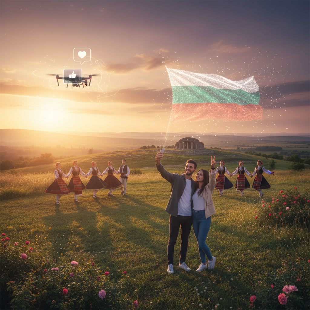 young people using smartphones and sharing content in Bulgaria, horizontal