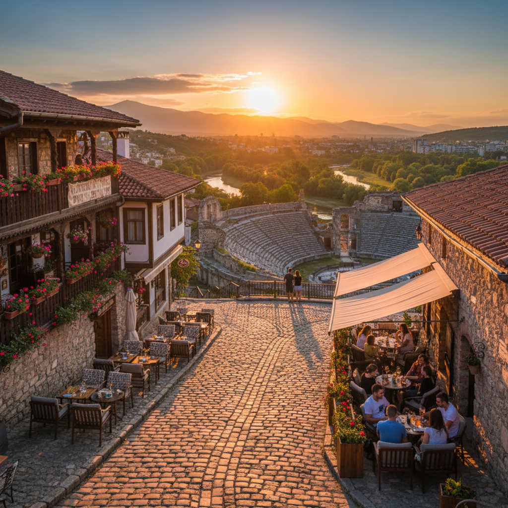 friends meeting at a modern cafe in Varna, Bulgaria, horizontal