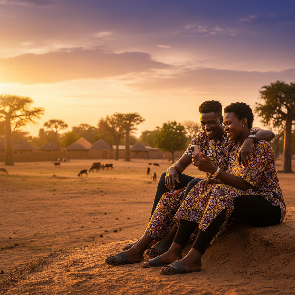 Burkina Faso couple using dating app horizontal