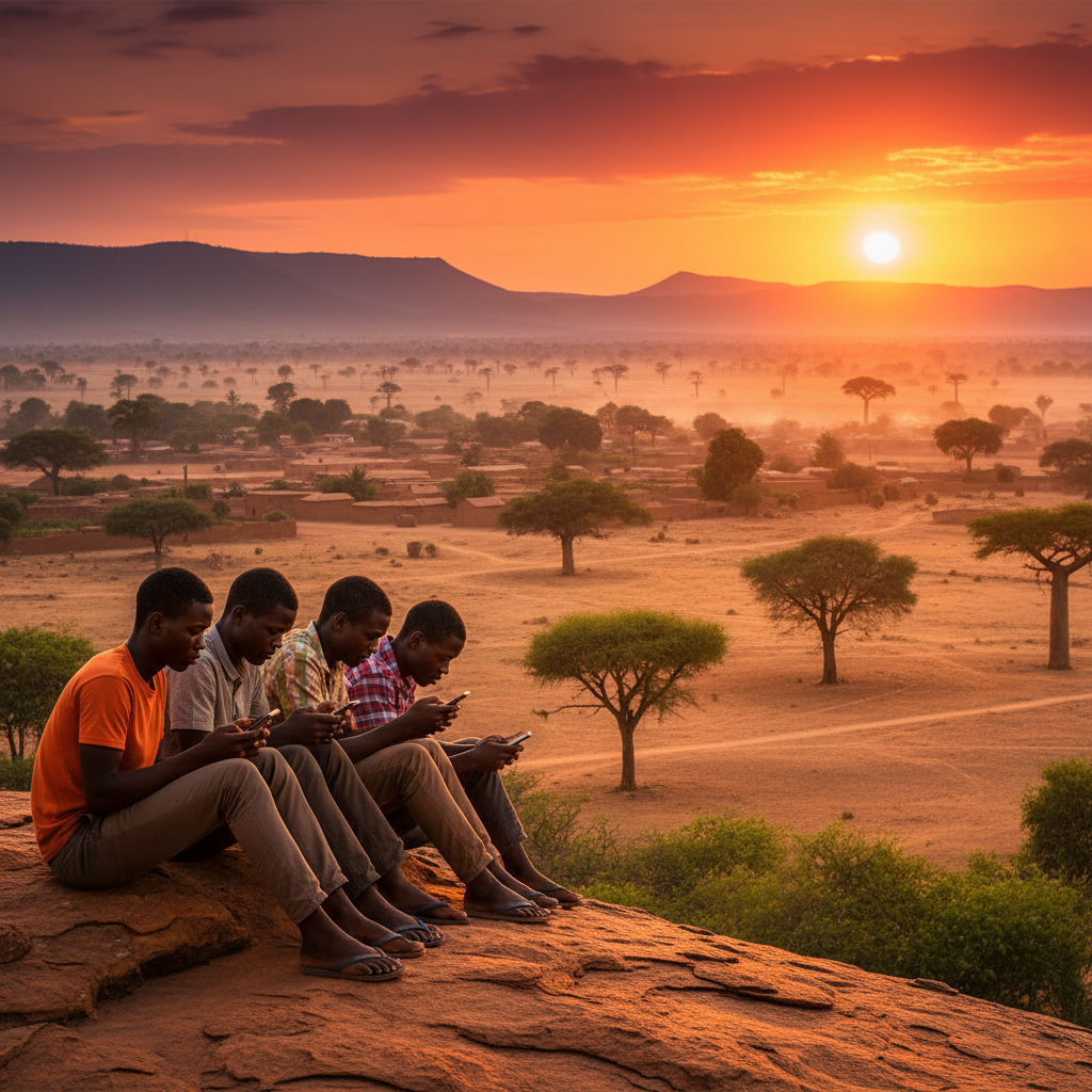 Burkina Faso youth using mobile phones horizontal