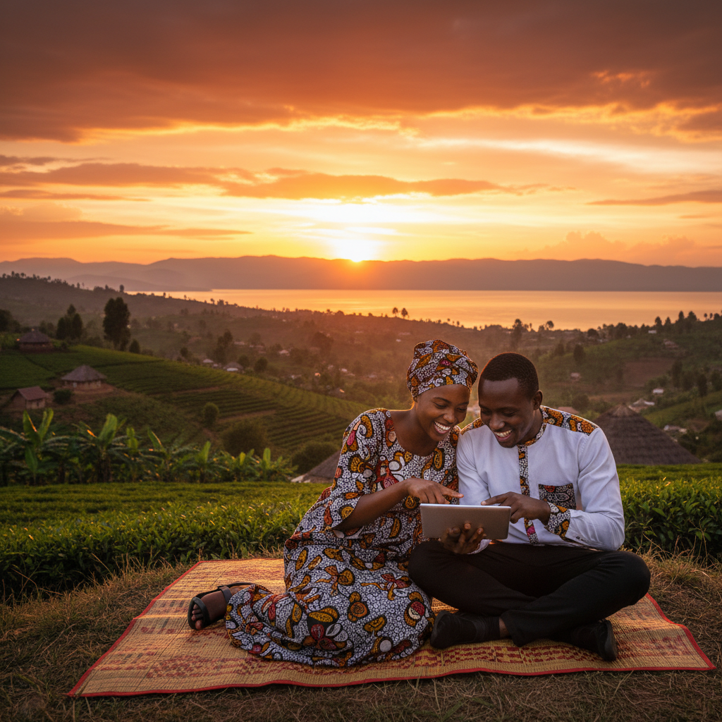 Burundi couple interacting digitally horizontal