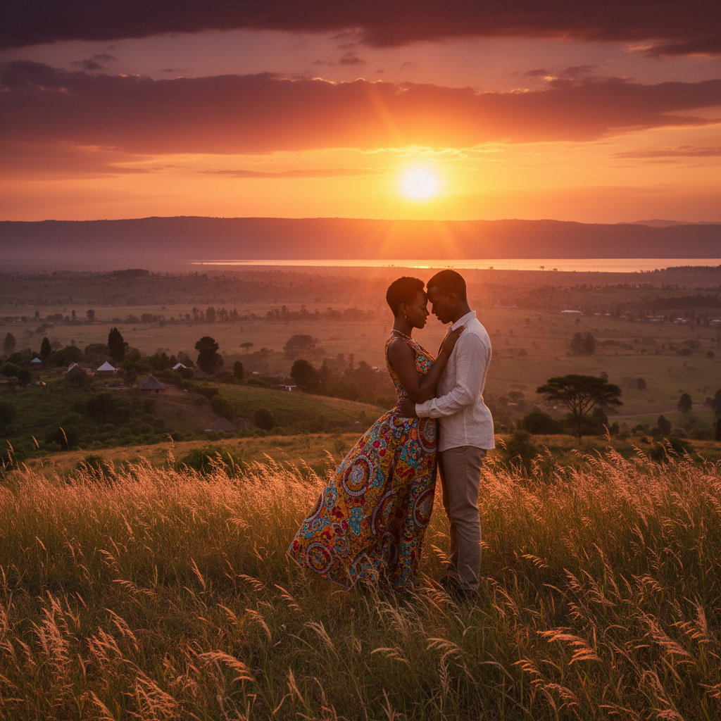Burundi romantic couple sunset horizontal