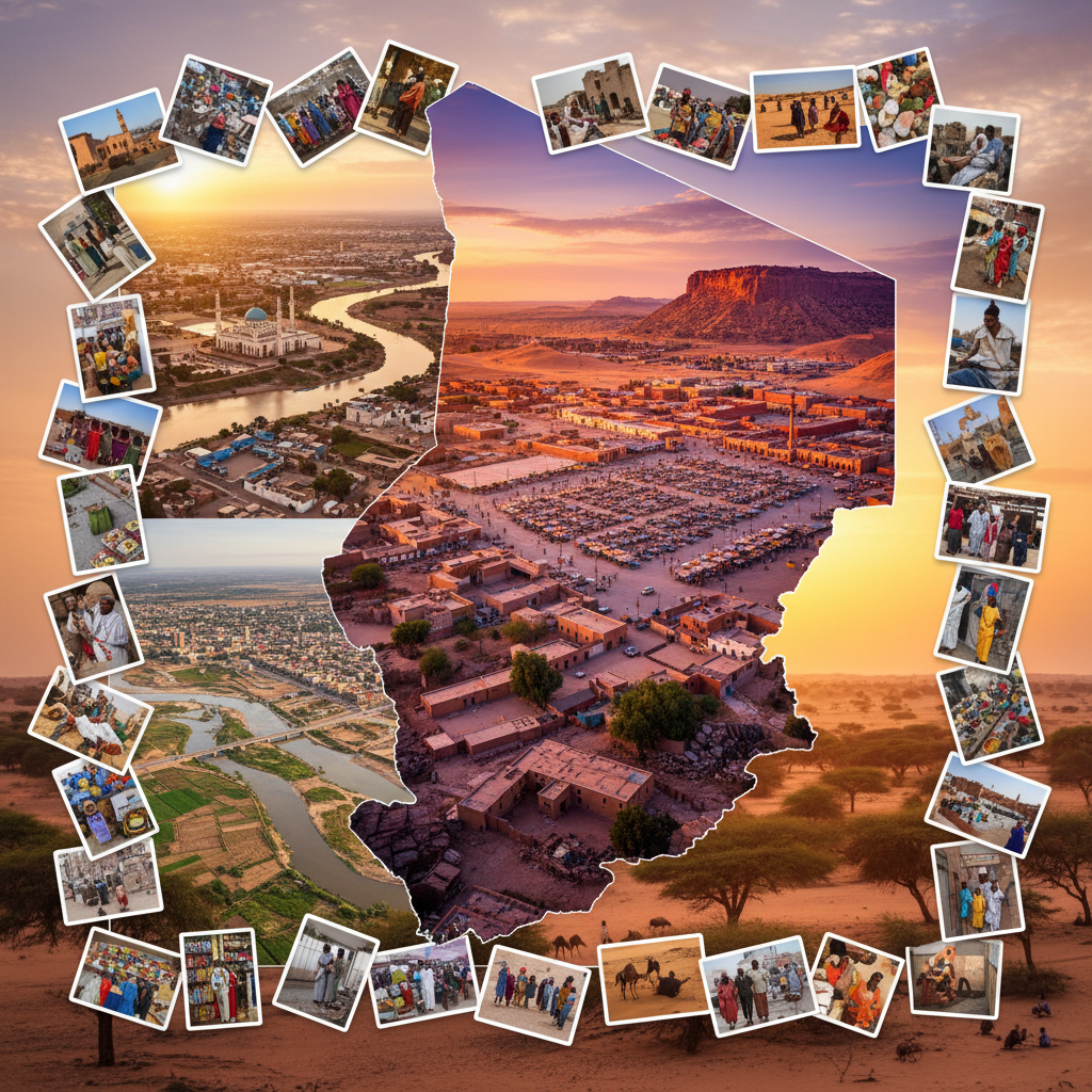 Chad cities map N'Djamena Moundou Abeche travel collage