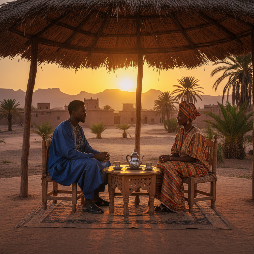 Chad couple cafe meeting tea traditional clothing