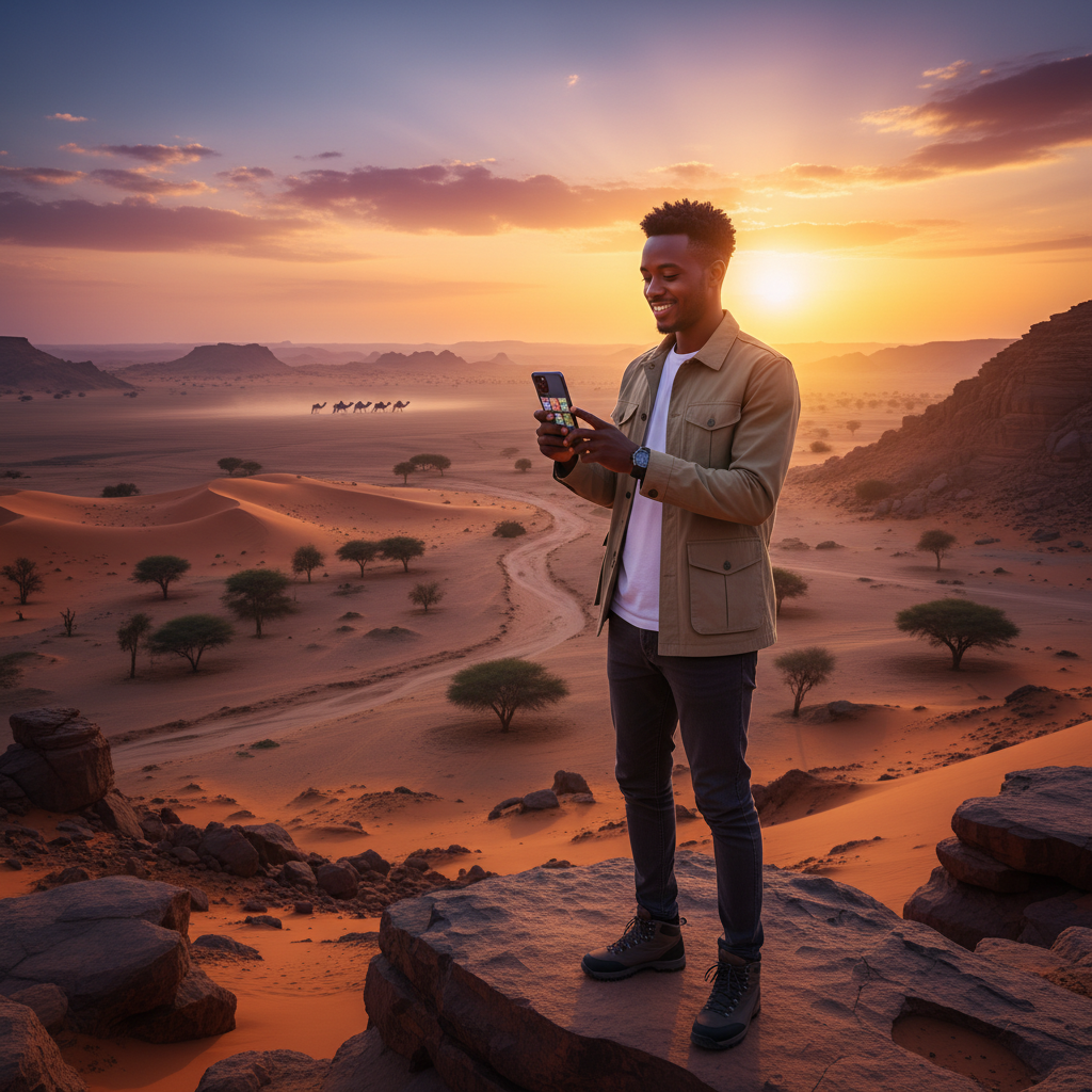 Chad young professional smartphone digital content