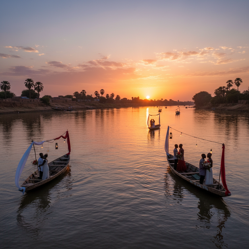 Chad Chari Logone river sunset romantic boats