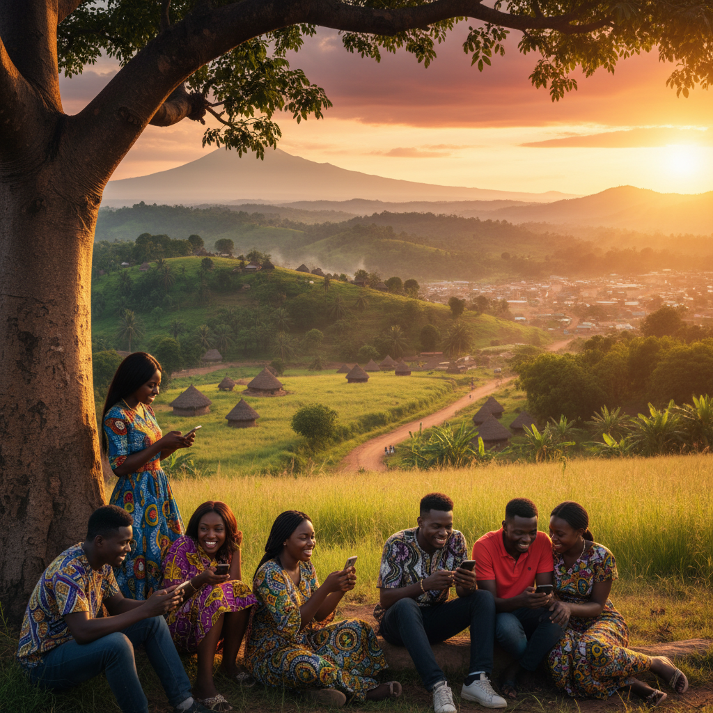 couple browsing dating app on phone in Cameroon horizontal