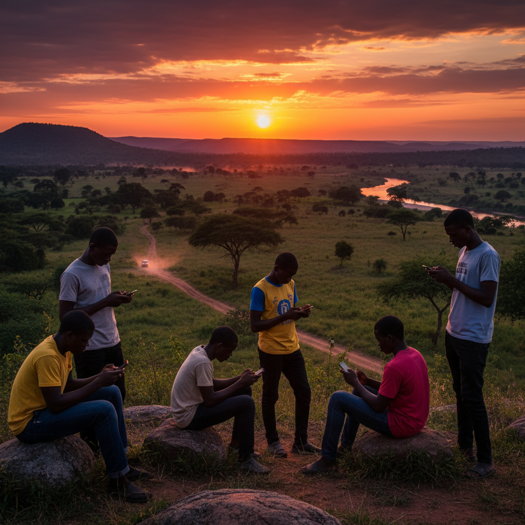 young adults using smartphones in Limbe Cameroon horizontal