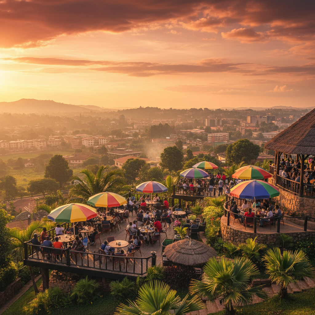 friends meeting at a cafe in Douala Cameroon horizontal