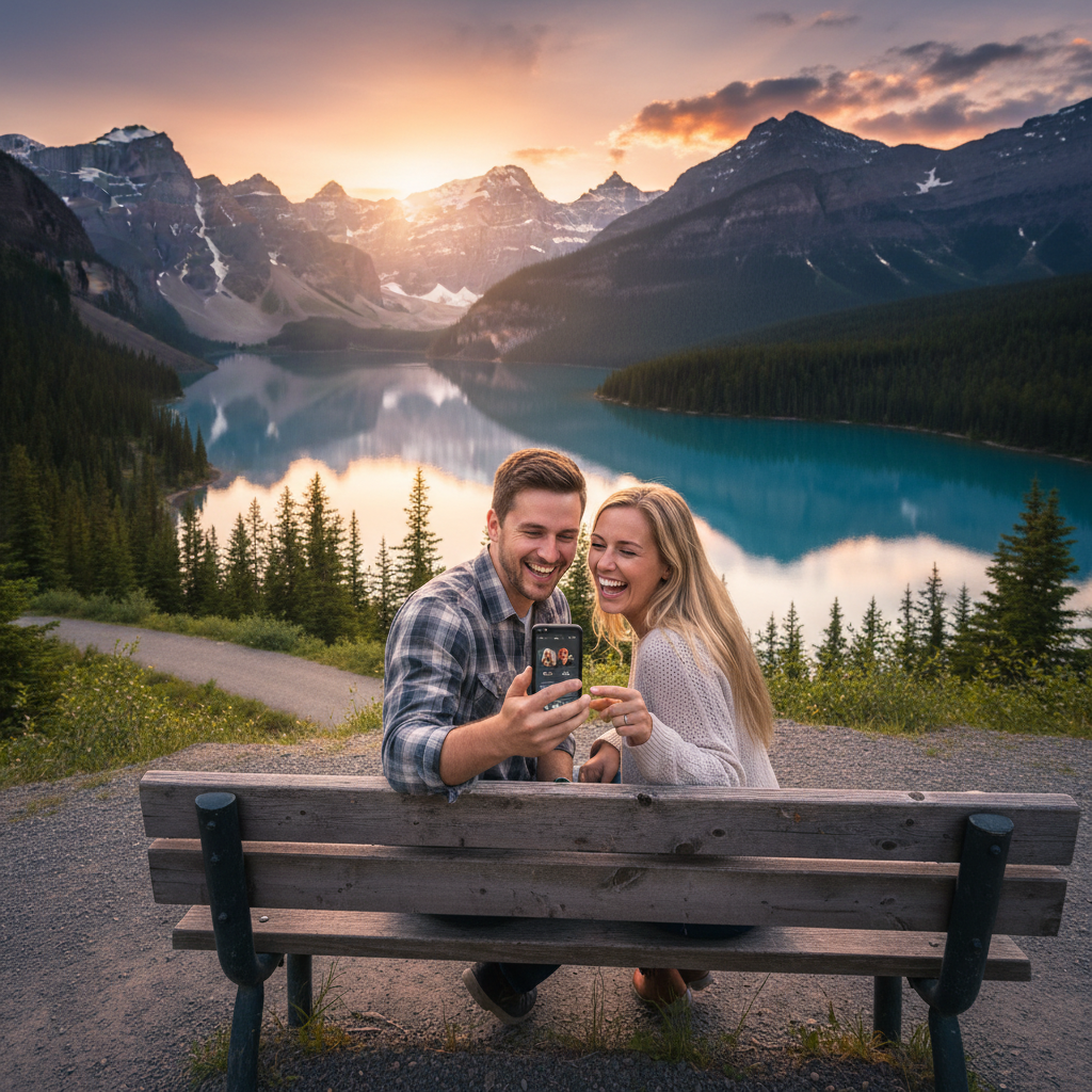Couple on a dating app, Canada, horizontal