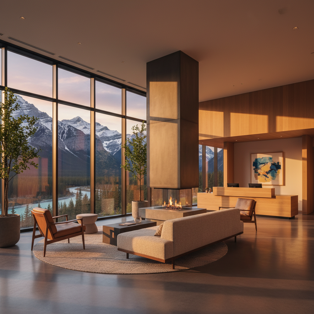 Modern hotel lobby in Canada, horizontal