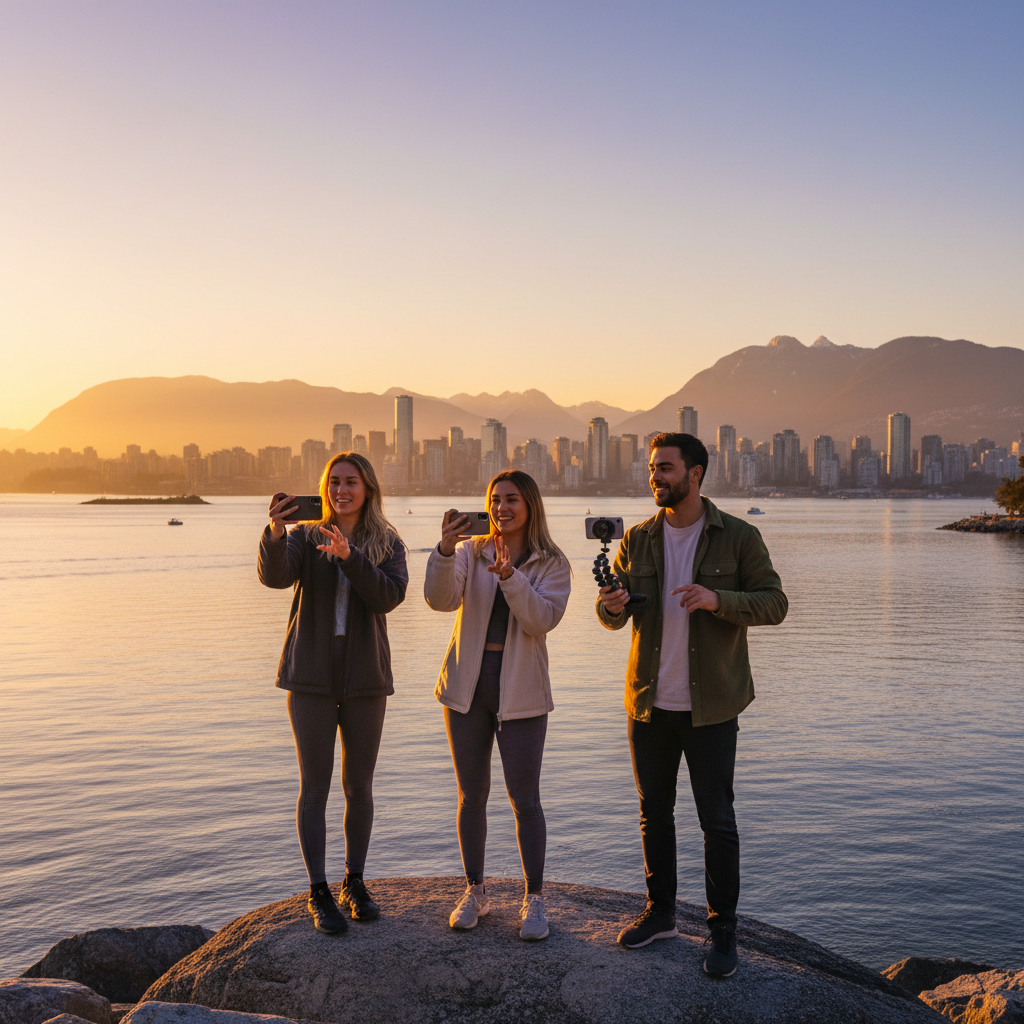 Young adults using smartphones, social media trends, horizontal