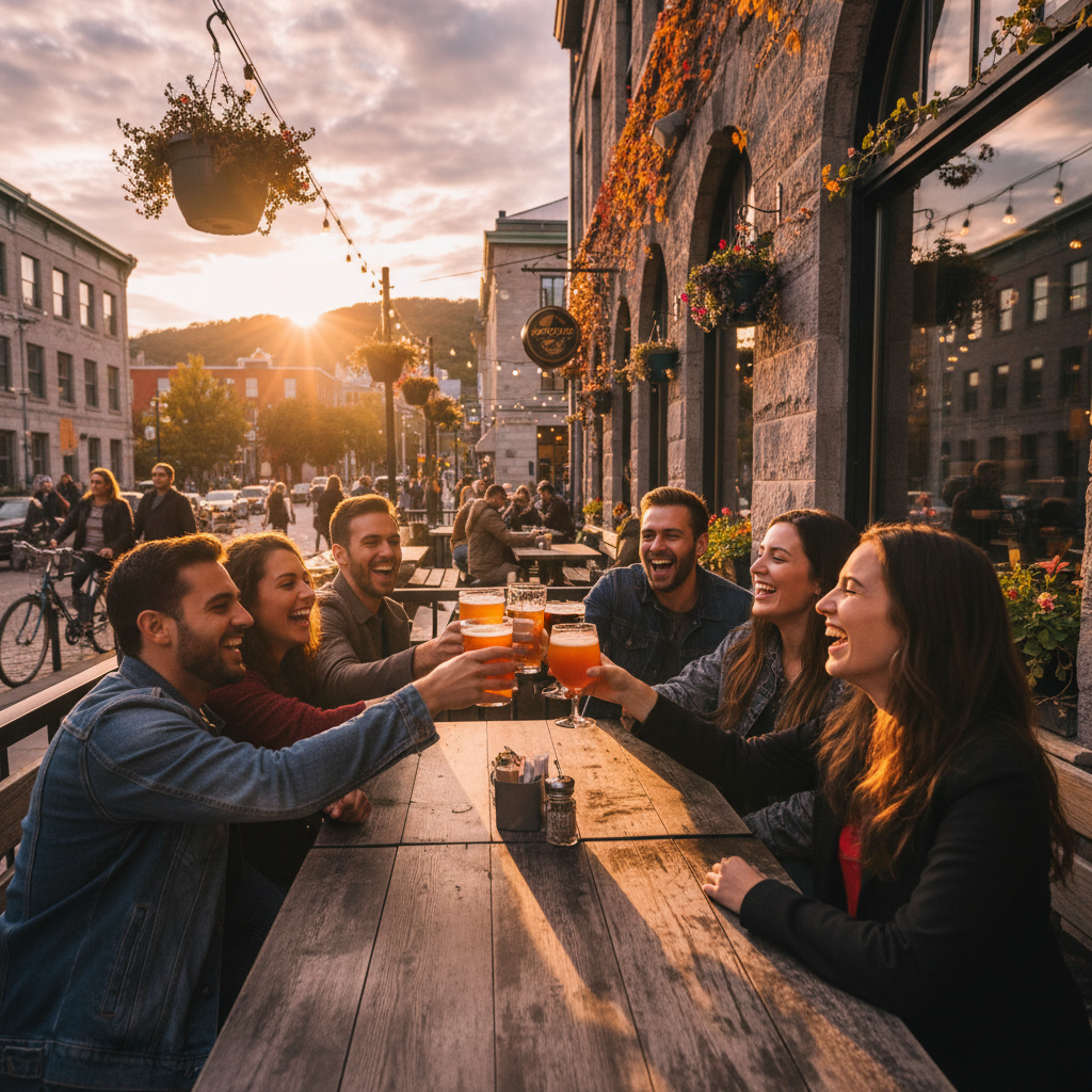 Friends meeting at a coffee shop in Canada, horizontal