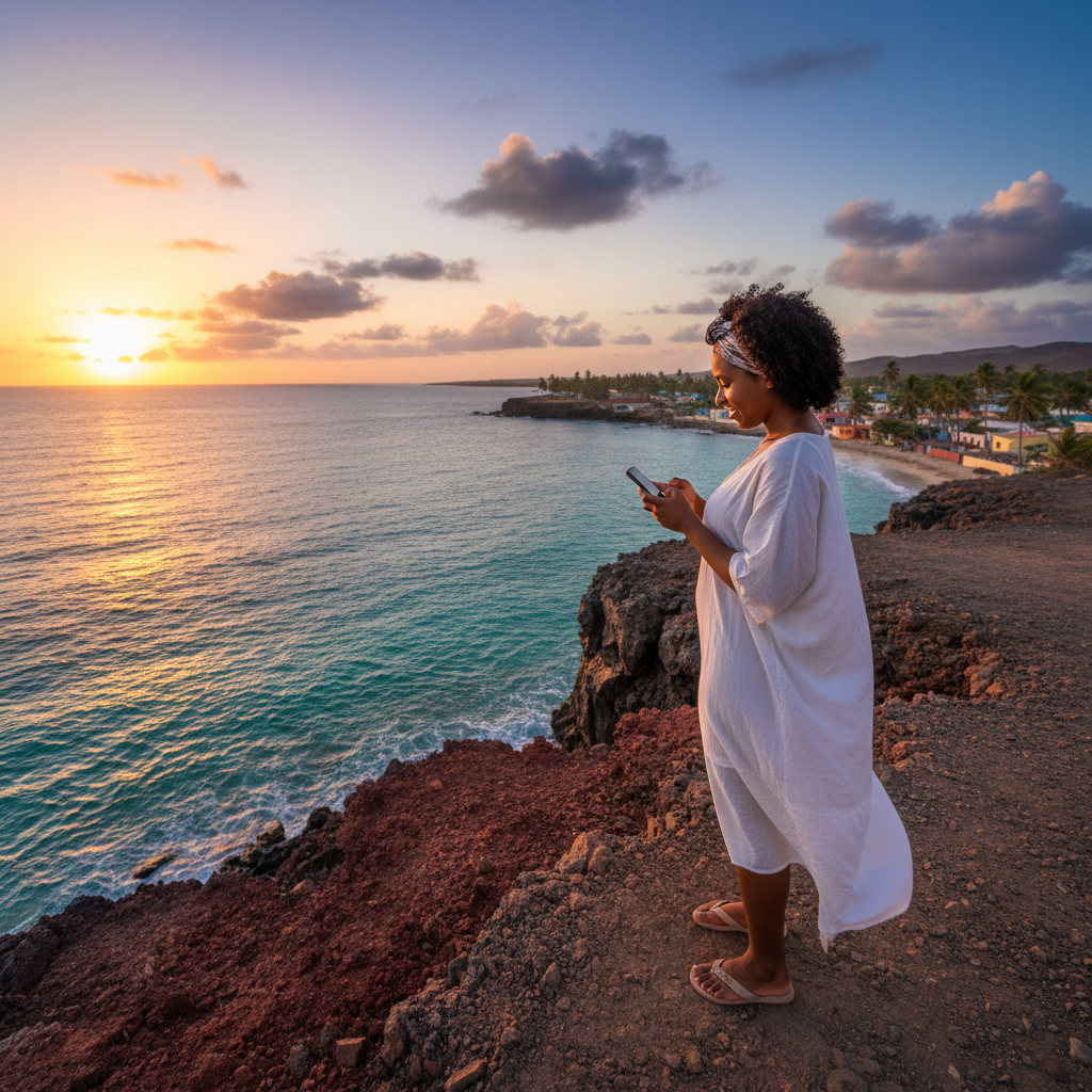Cape Verdean person using smartphone