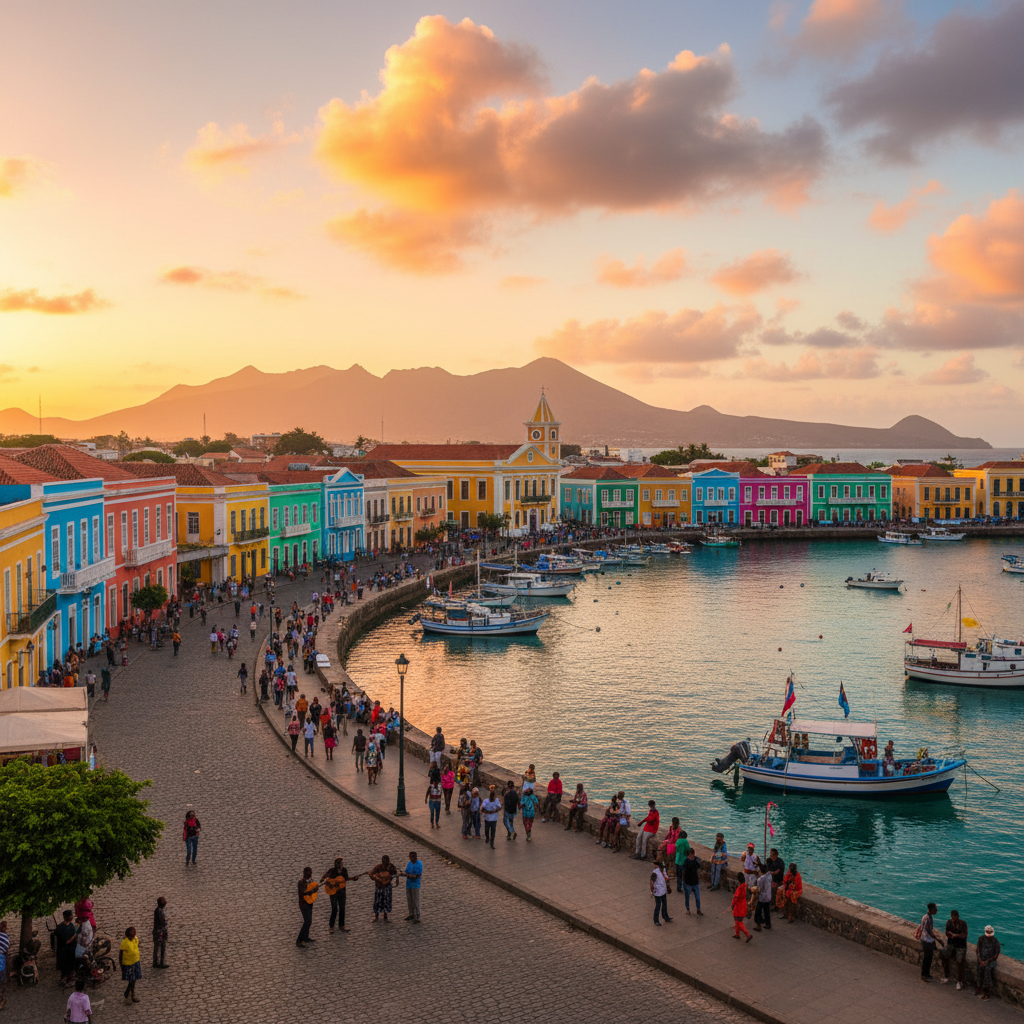 Mindelo Cape Verde colorful colonial harbor music culture buildings