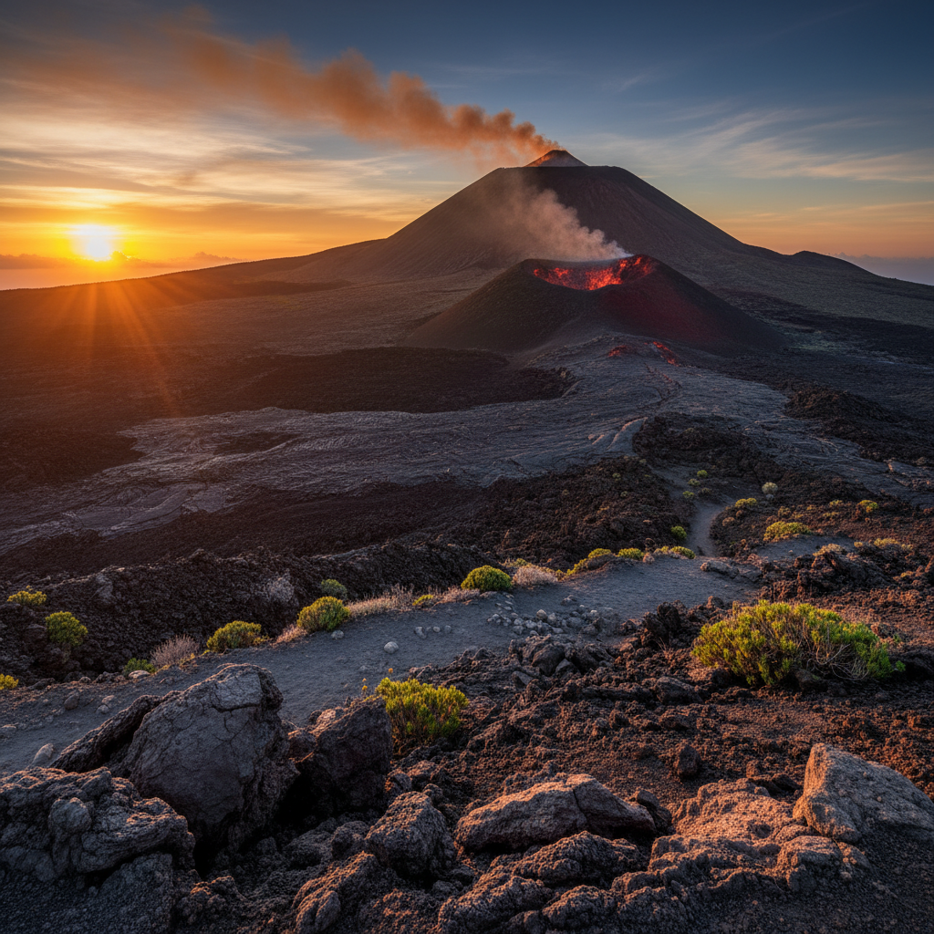 Pico do Fogo Cape Verde volcano dramatic volcanic landscape golden light