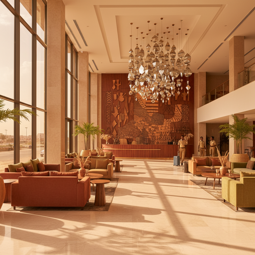 modern hotel lobby in N'Djamena, Chad, horizontal