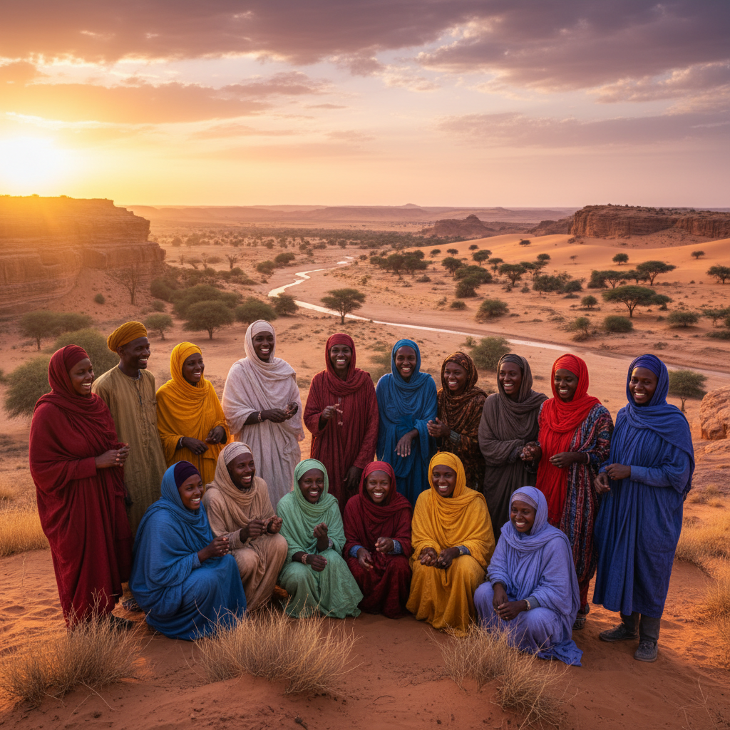 diverse group of Chadian people smiling, horizontal