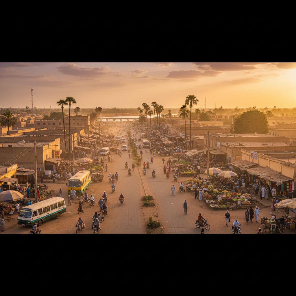 overview of N'Djamena street life, Chad, horizontal