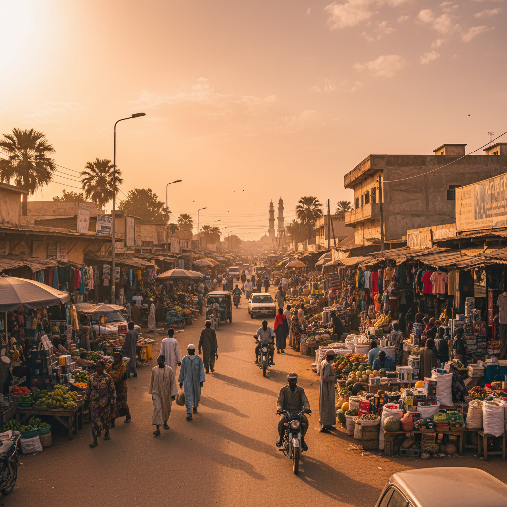 popular shopping street in N'Djamena, Chad, horizontal