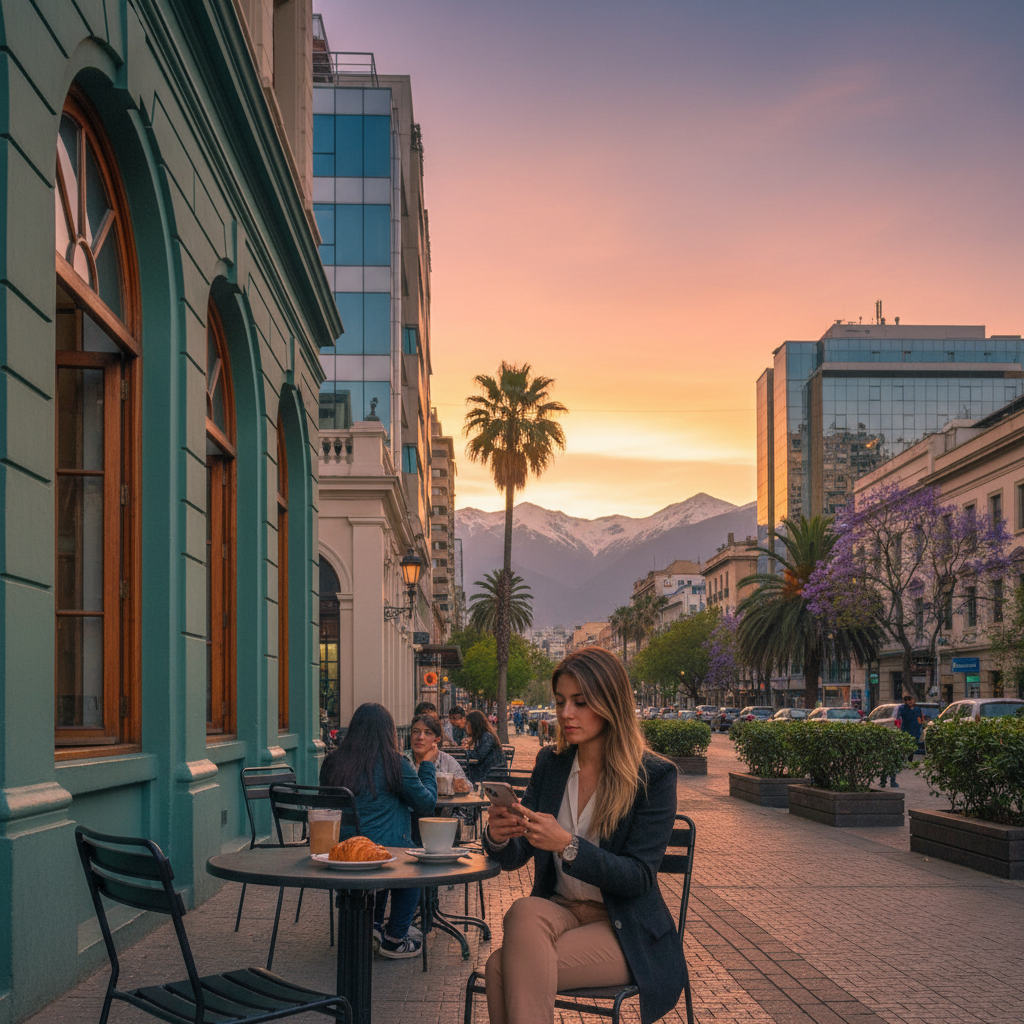 Young professionals working on laptops in a co-working space in Chile, horizontal