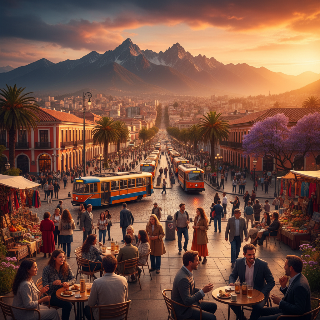 Aerial overview of Santiago, Chile, daytime, horizontal