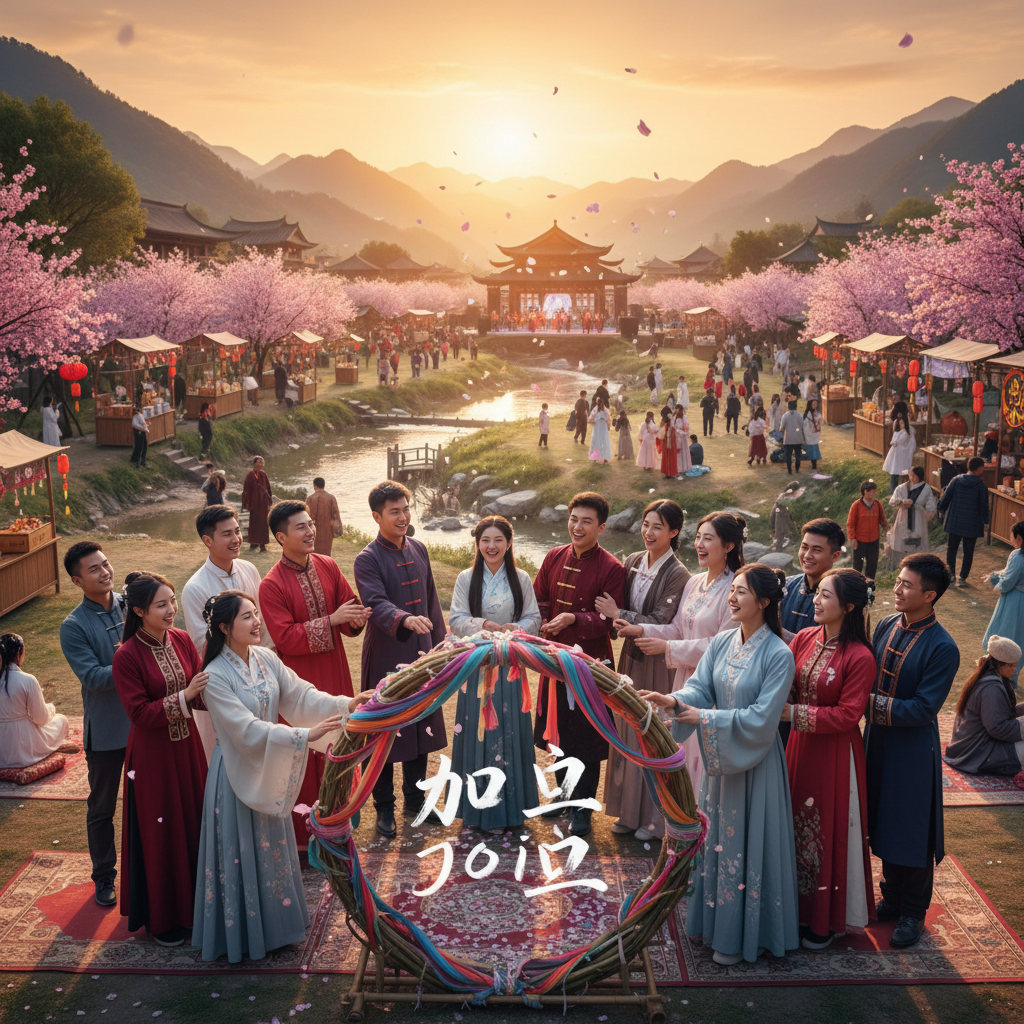 diverse group of young Chinese people smiling and connecting at an outdoor event, join concept, horizontal