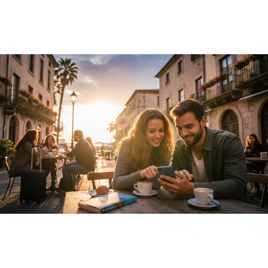 Couple on a date in Colombia, smiling, enjoying each other's company, horizontal photo