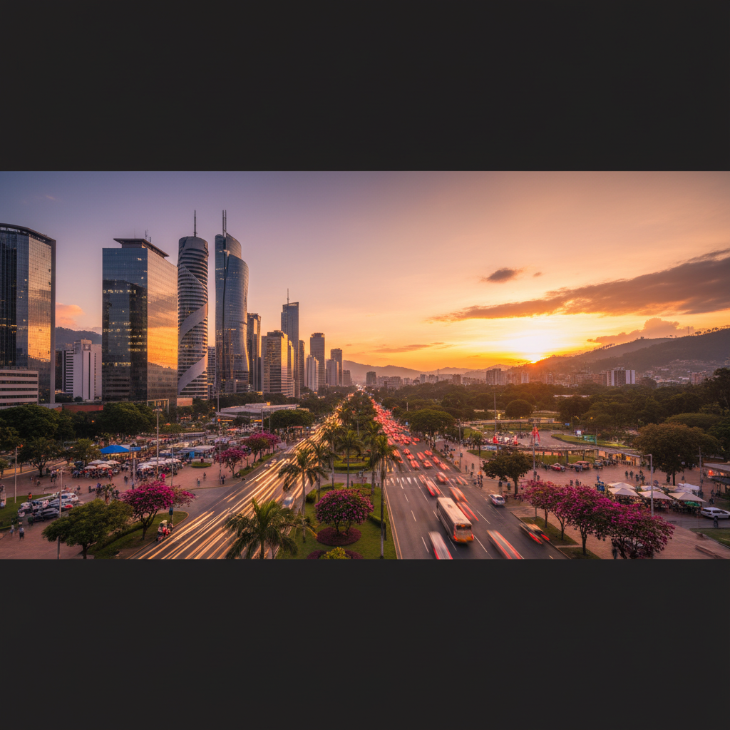 Economy and business in Colombia, modern cityscapes, people working, horizontal photo