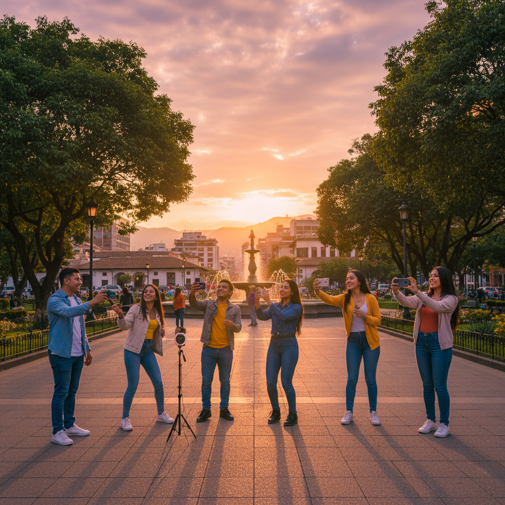 Young Colombians using social media, sharing content, interacting online, horizontal photo