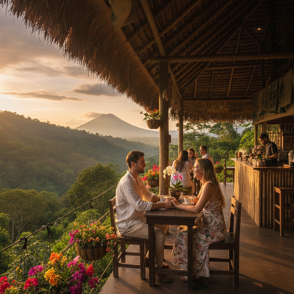 couple on a first date in a Costa Rican cafe