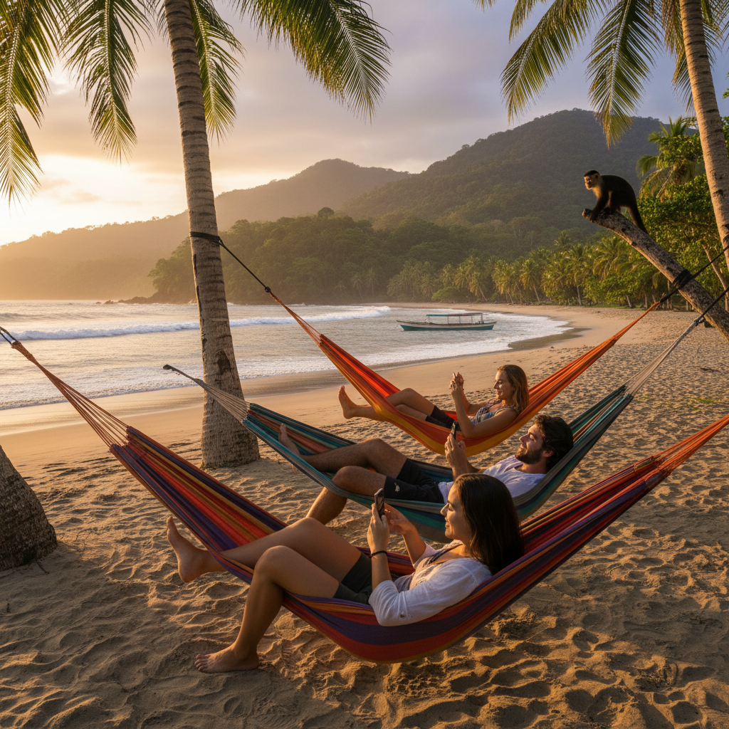 young adults using smartphones, Costa Rica lifestyle