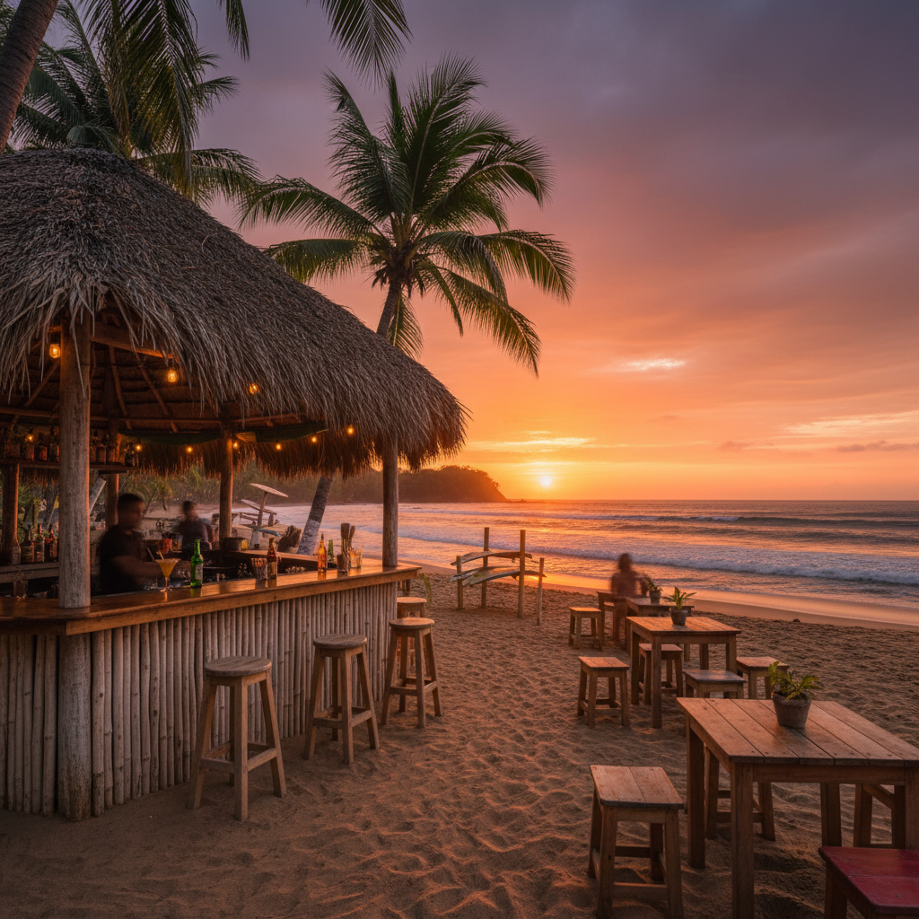 beach bar in Tamarindo, Costa Rica at sunset