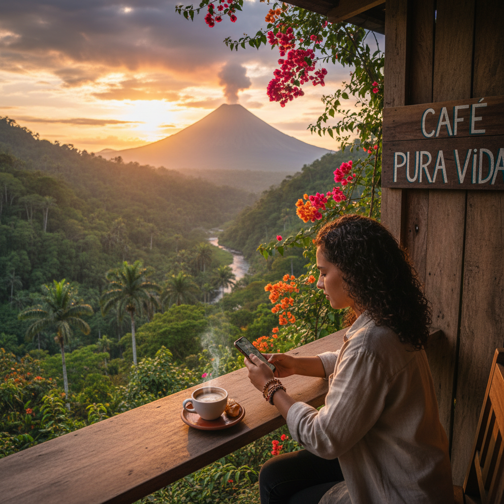 Young Costa Rican professional smartphone cafe pura vida