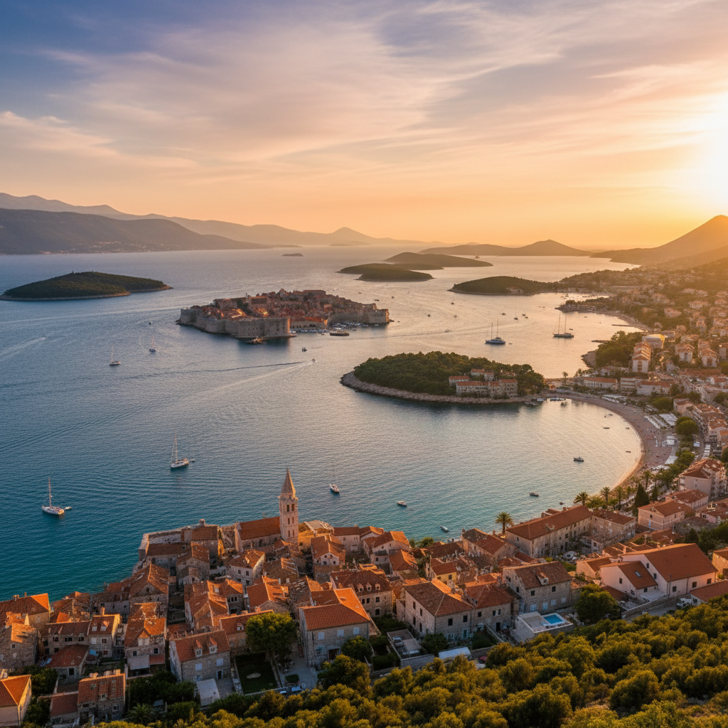 overview of Croatian cities and coastline, daytime, horizontal