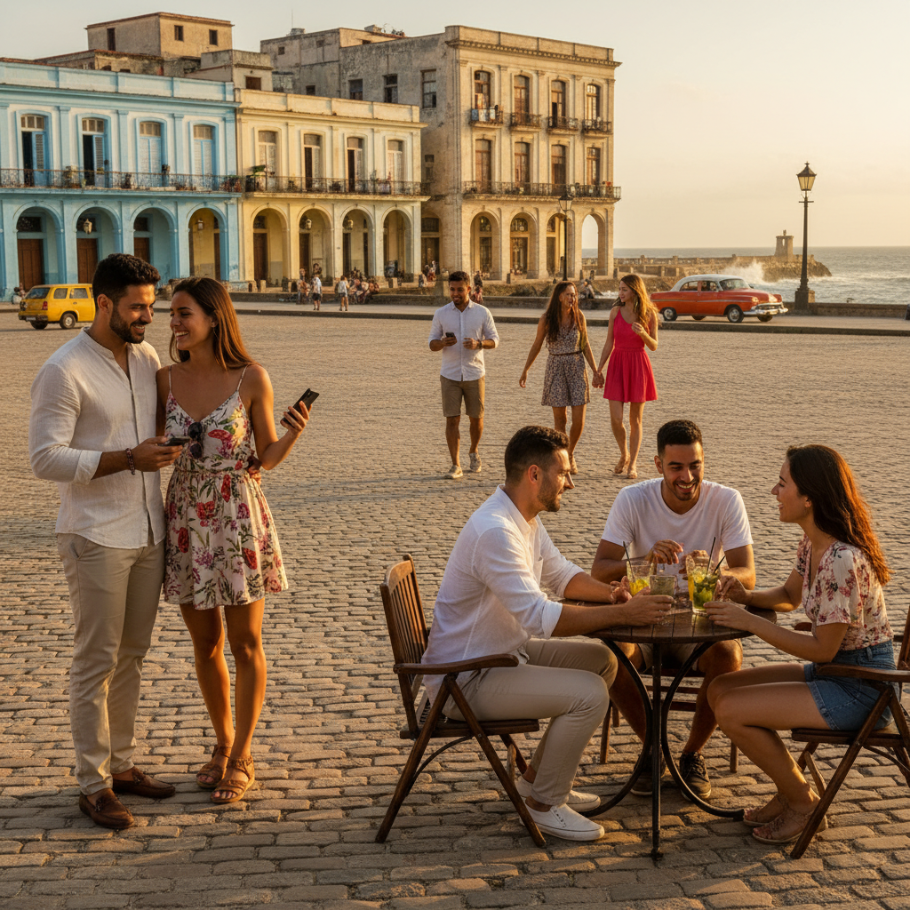 Cuban dating app users, couples meeting, modern, horizontal photo