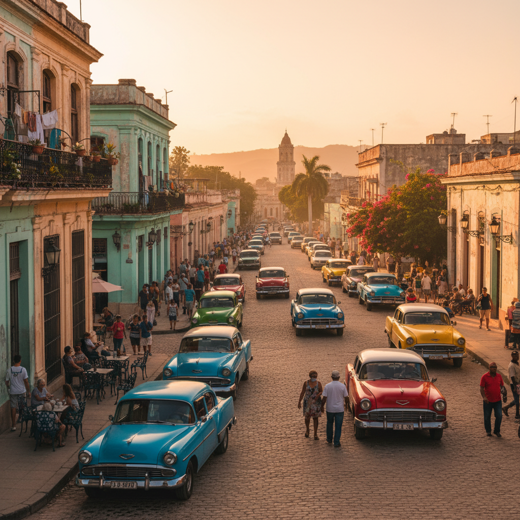 overview of Cuban life, vibrant street scene, horizontal photo