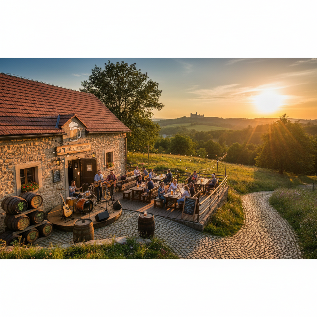 popular pub with craft beer and live music in Czechia, horizontal