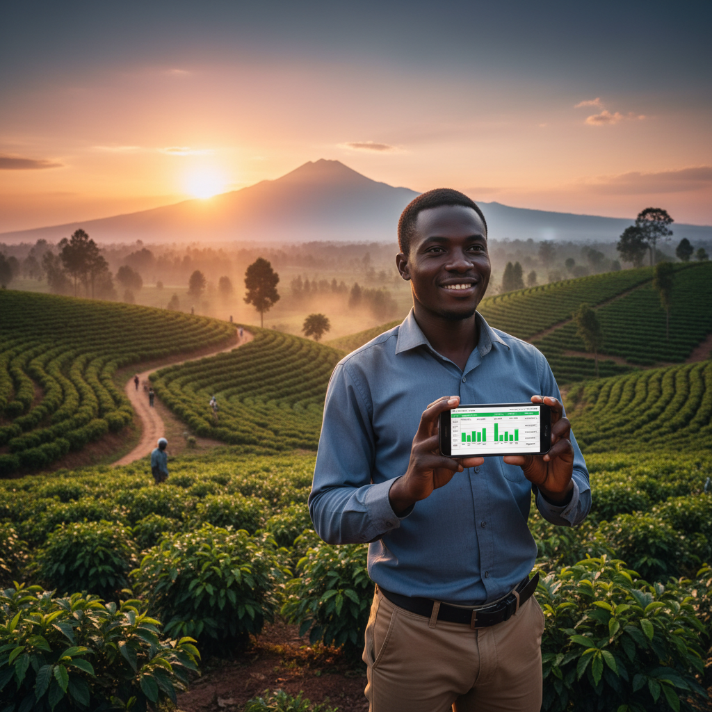 Entrepreneur in the Democratic Republic of the Congo showing earnings or business activity on a mobile device, close-up