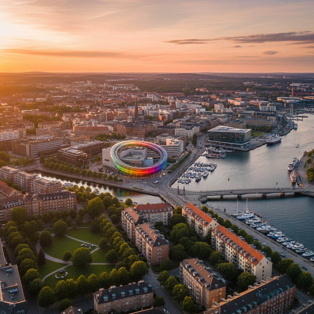 Vibrant cityscape of Aarhus, Denmark, horizontal