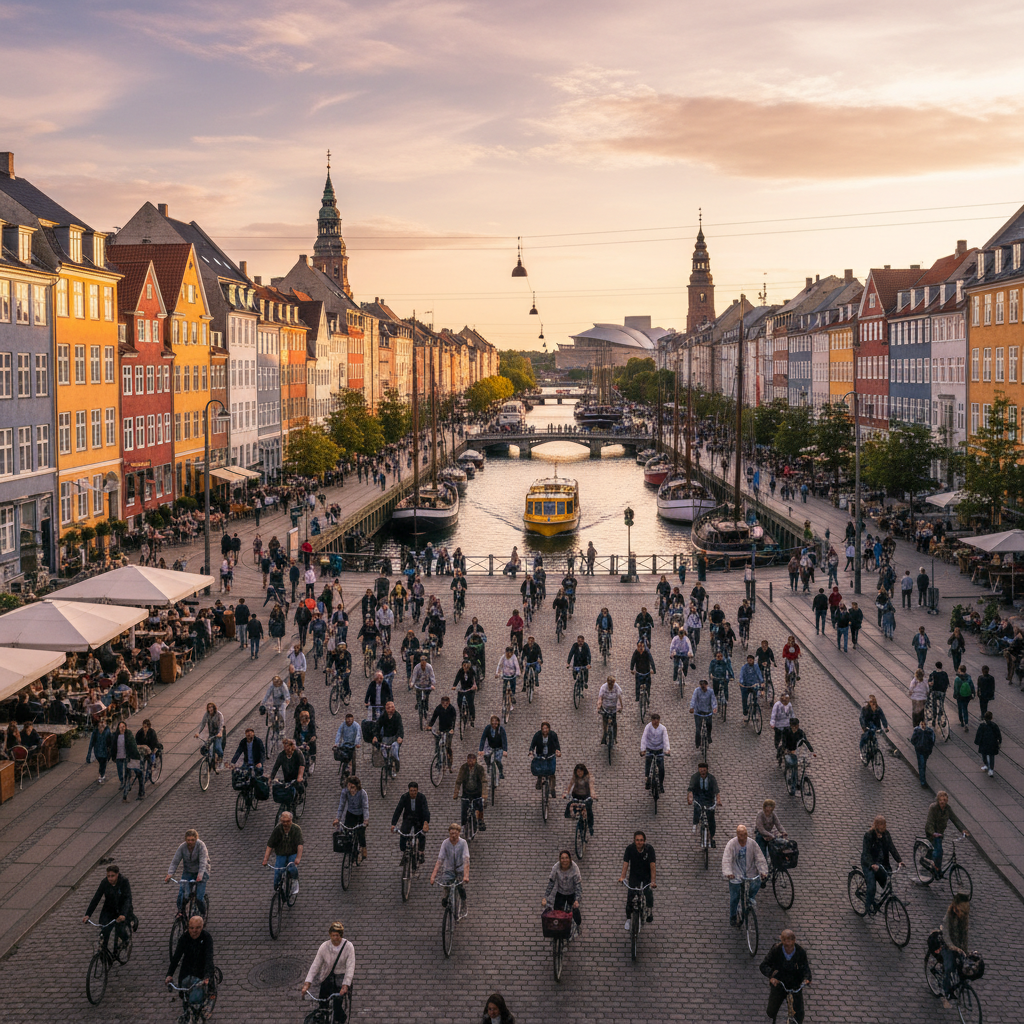 overview of Copenhagen street life, Denmark, horizontal
