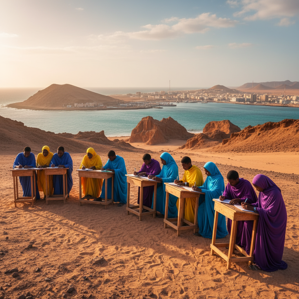 Djibouti people working on laptops earning money horizontal