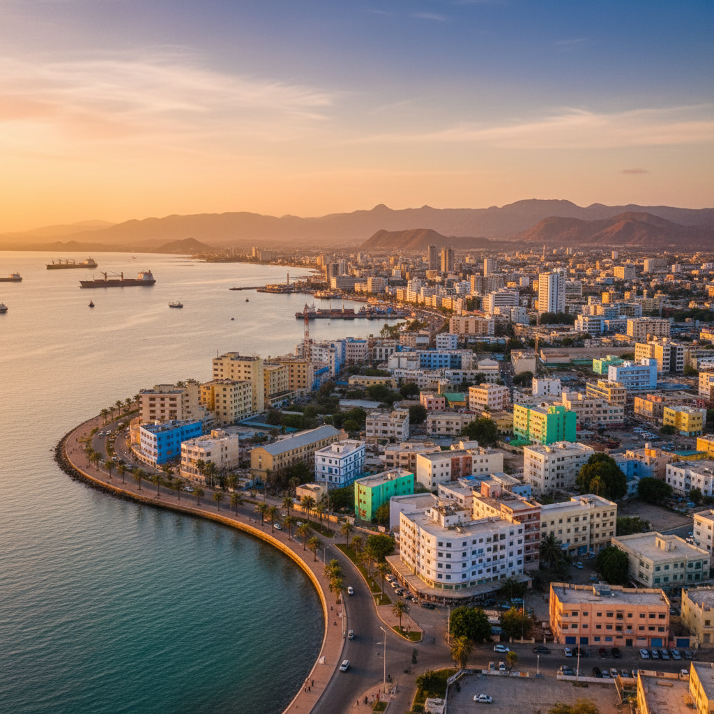 Djibouti cityscape overview people connecting horizontal